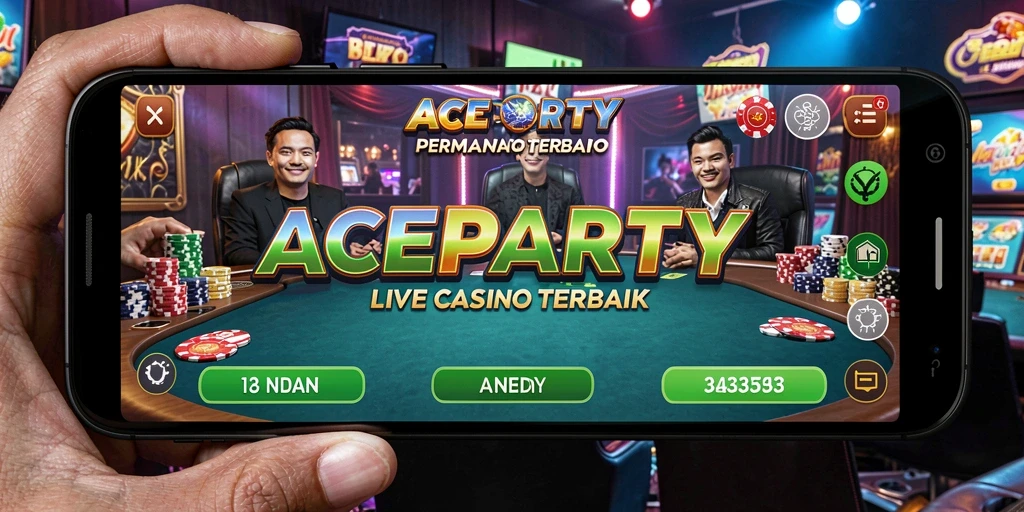 Screenshot utama ACEPARTY menampilkan gameplay Live Casino yang mendebarkan.