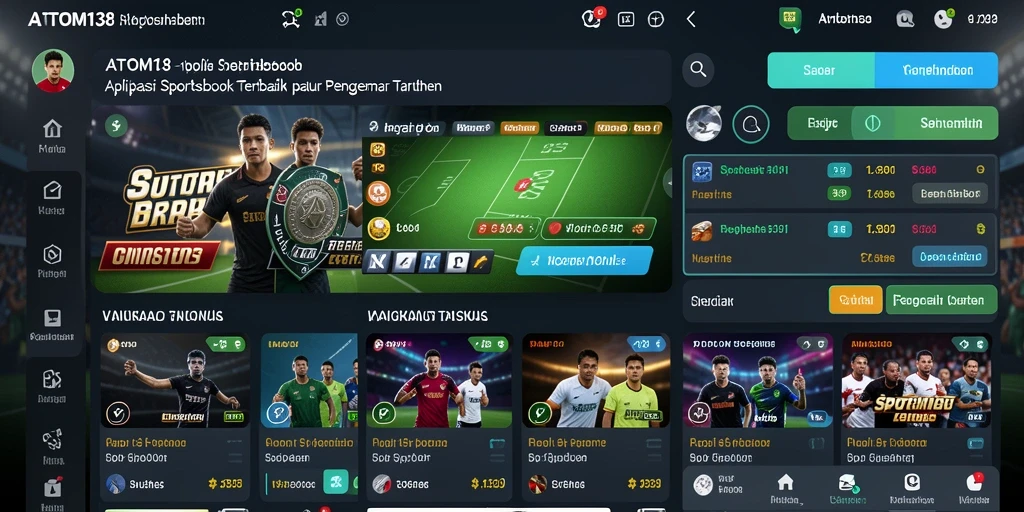 Screenshot utama ATOM138 menampilkan antarmuka sportsbook yang modern dan interaktif.