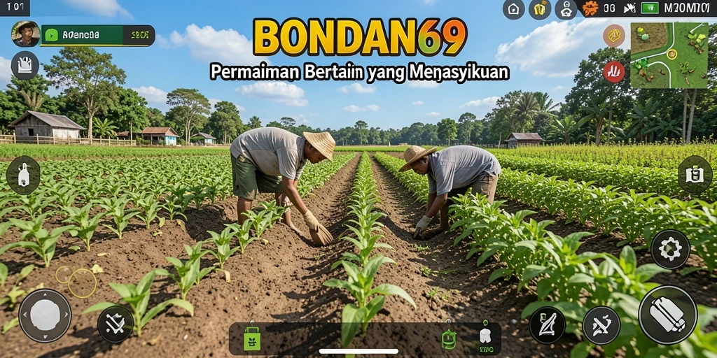 Screenshot gameplay BONDAN69 menampilkan kebun yang subur dan beragam tanaman.