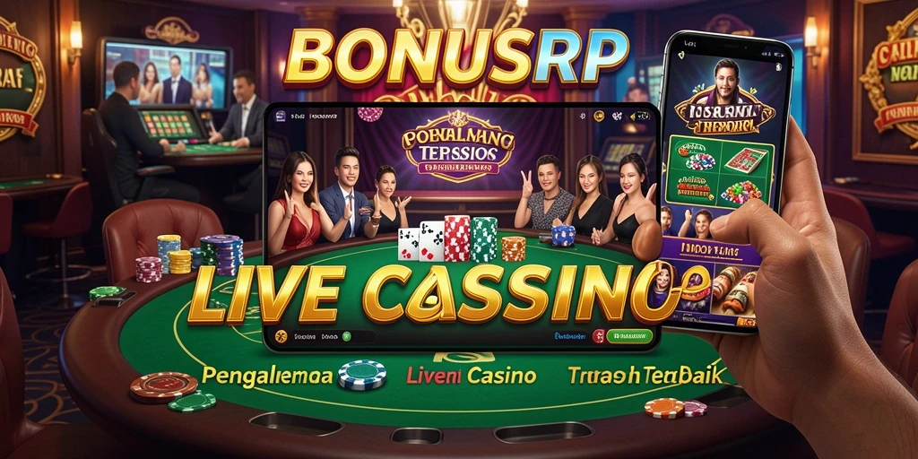 Screenshot utama BONUSRP menampilkan dealer profesional dalam suasana Live Casino.