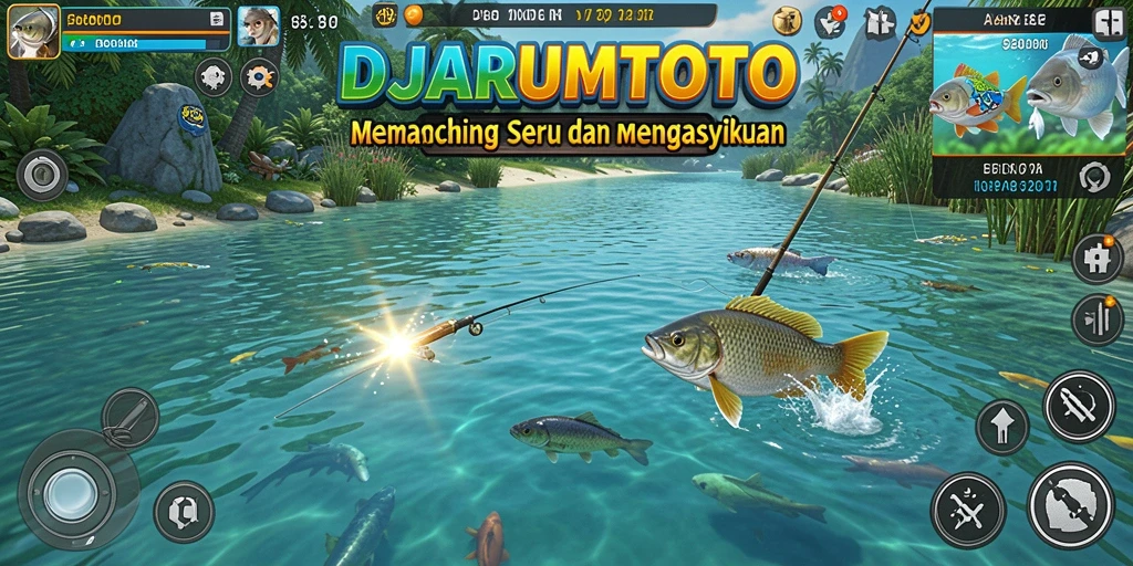 Tangkapan layar gameplay DJARUMTOTO yang menggambarkan serunya memancing.