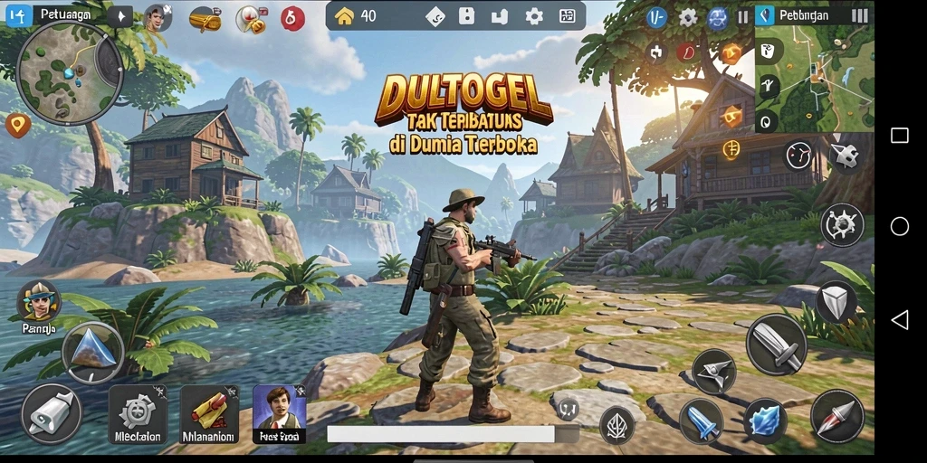 Tampilan gameplay DULTOGEL dalam dunia terbuka yang luas.