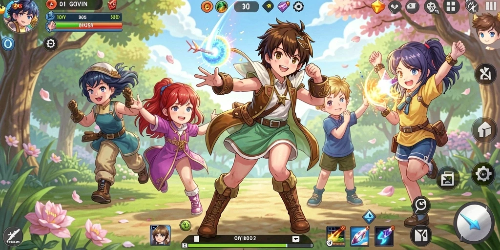 Screenshot utama GOWIN menampilkan karakter Anime dalam petualangan seru.