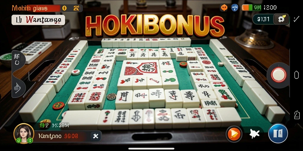 Tampilan gameplay HOKIBONUS dengan ubin Mahjong yang indah.