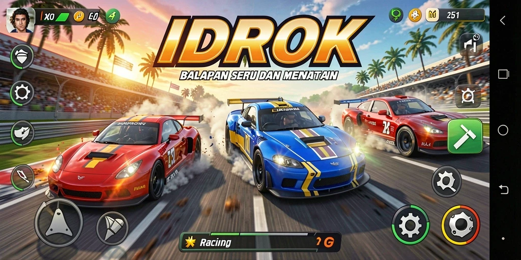 Tampilan gameplay balapan seru dan mendebarkan di IDROK.