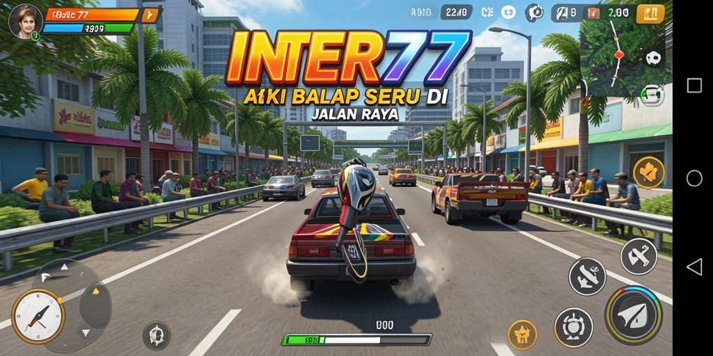 Screenshot INTER77 menunjukkan momen balapan seru dan mendebarkan.