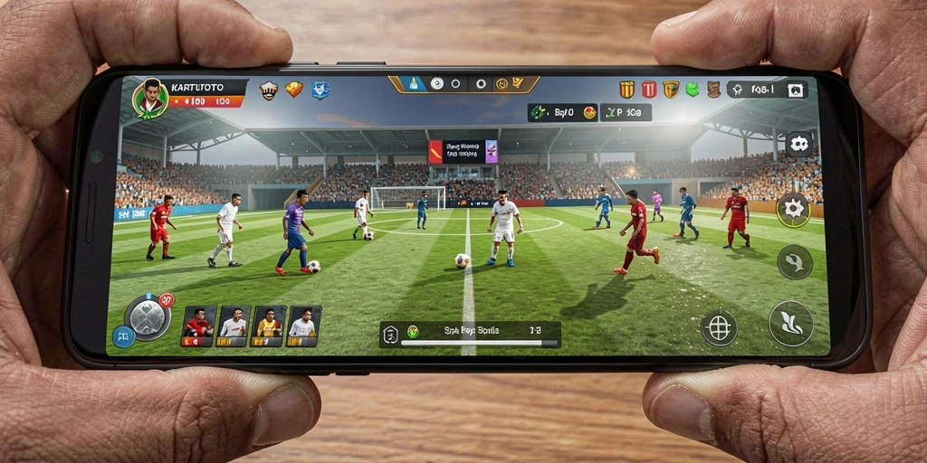 Gameplay KARTUTOTO yang seru dengan aksi sepak bola intens.