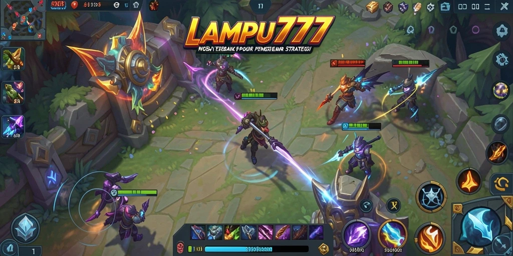 Tampilan gameplay seru LAMPU777 dalam pertempuran MOBA.