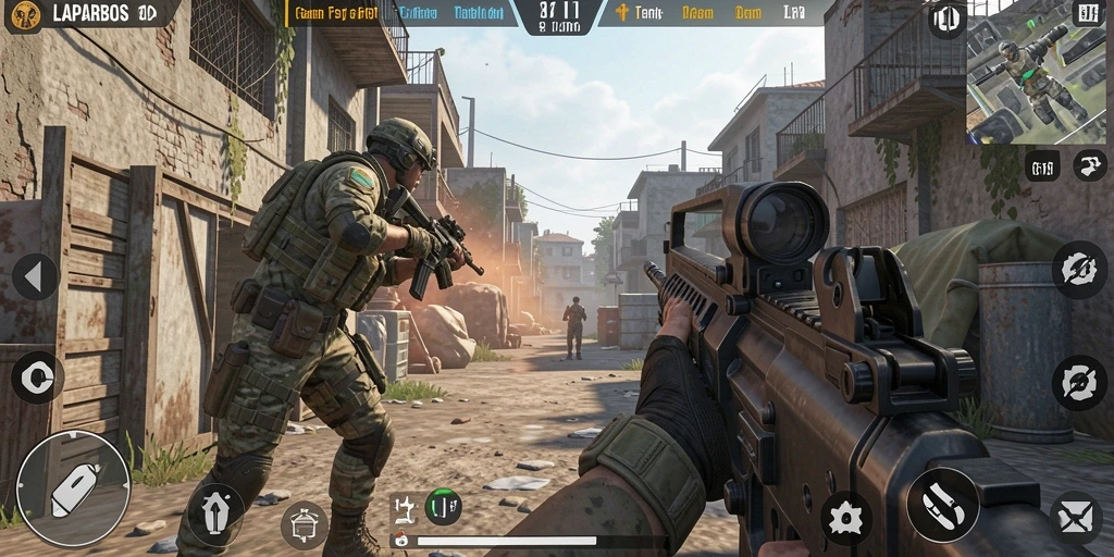 Tampilan gameplay LAPARBOS yang mendebarkan dalam pertempuran FPS.
