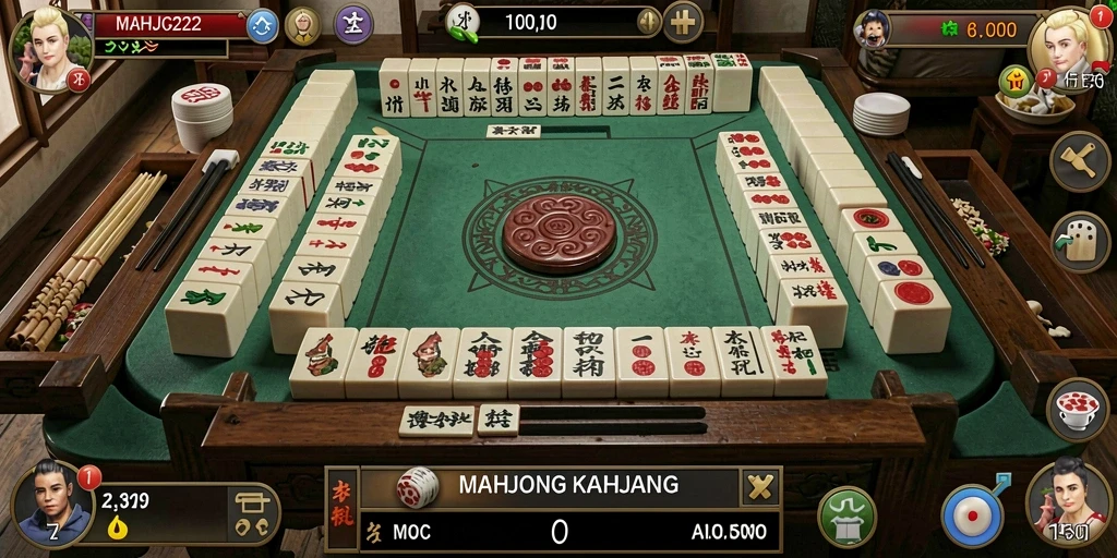 Screenshot gameplay MAHJONG222 yang menunjukkan kemeriahan permainan Mahjong.