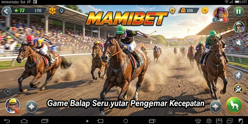 Tampilan gameplay seru di MAMIBET dengan berbagai mobil balap.
