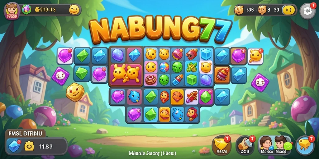 Tampilan gameplay seru dalam NABUNG77 dengan kombinasi Match-3 yang menarik.