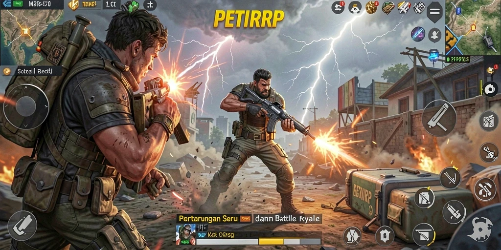 Tampilan gameplay PETIRRP dalam pertempuran Battle Royale yang seru.