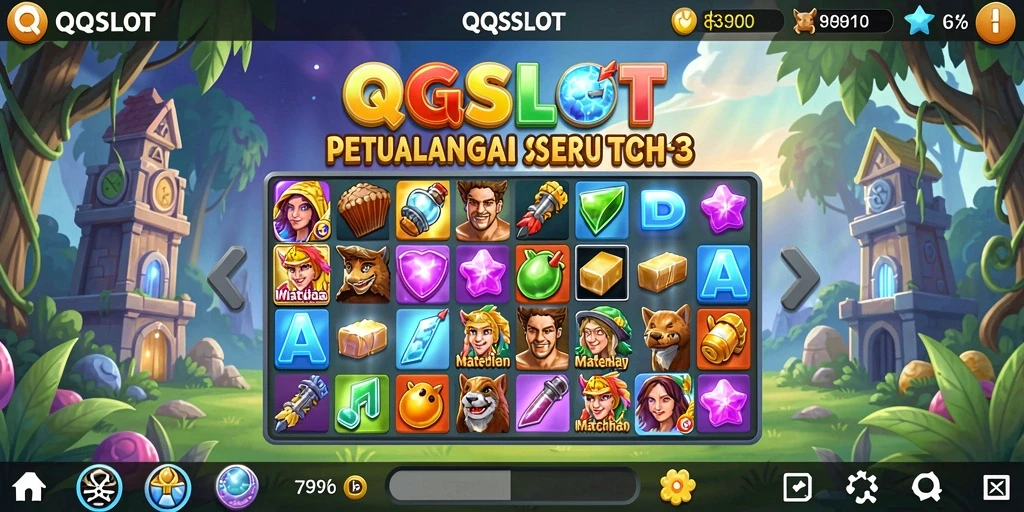 Tampilan menakjubkan dari gameplay Match-3 di QQSLOT.