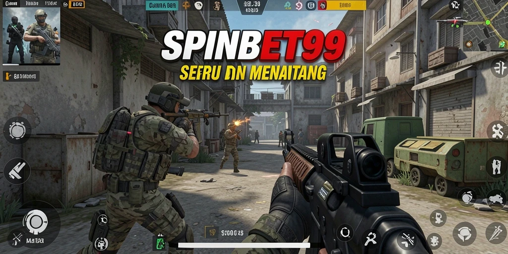 Screenshot utama SPINBET99 memperlihatkan aksi pertempuran yang mendebarkan dalam game FPS.