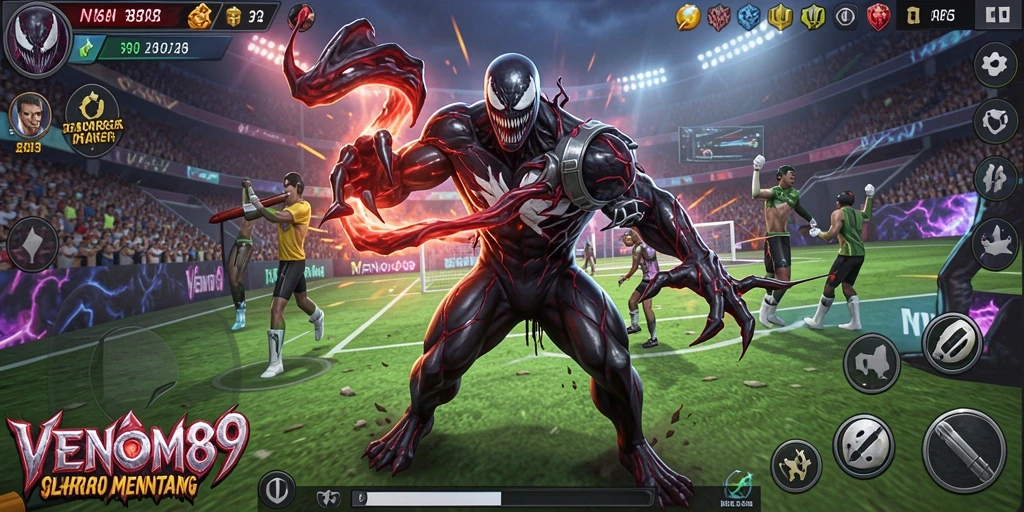 Tangkapan layar utama VENOM889 menampilkan aksi olahraga yang dinamis dan interaktif.