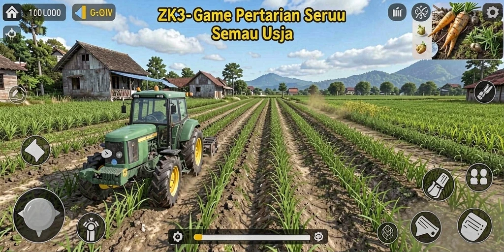 Tampilan gameplay menarik dari ZK3 di lahan pertanian.